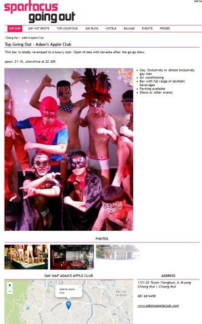 Spartacus International Gay Guide has updated our Gay Host Bar in Chiang Mai Adam's Apple Club Nightclub Adult Male Entertainment Go-Go Bar
