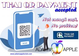 Thai QR code payment accepted Adam's Apple Club Chiang Mai. It's simple, all you need is a Thai Bank account and a phone.