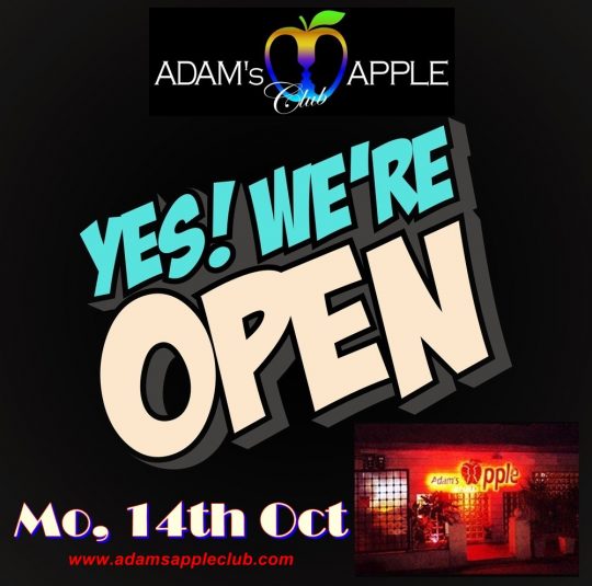 Adams Apple Club We are  Monday, 14th October OPEN