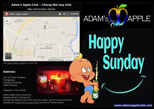 HAPPY SUNDAY YIPPEE YIPPEE YEAH Where to go SUNDAY NIGHT in Chiang Mai?The answer is quite easy: Adam’s Apple Host Club the No.1 Host Bar in town.