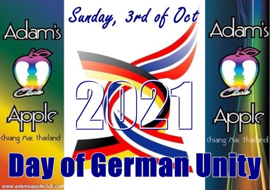 Day of German Unity 2021 Adams Apple Club Chiang Mai, Gay Club and Host Bar in the North of Thailand wit Liveshows Ladayboy Thai Boys LGBTQ