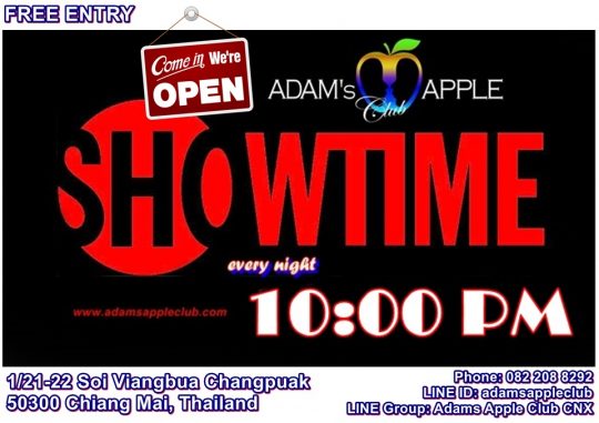 SHOWTIME every NIGHT 22:00 PM Adam's Apple Club Chiang Mai, Gay Bar Thailand FREE ENTRY Ladyboy Cabaret with Live shows
