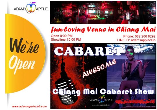 fun-loving Venue in Chiang Mai Adam's Apple Club gay friendly Nightclub. This unique Venue OPEN every Night 9:00 PM and Show START 10:00 PM