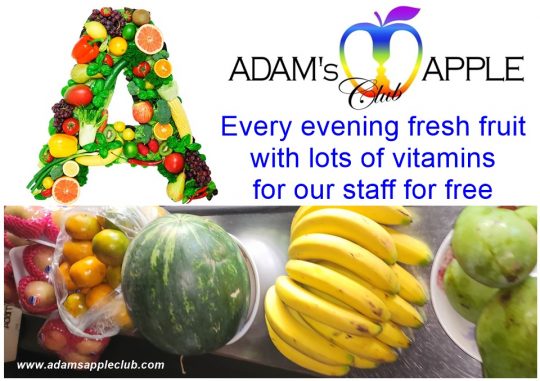 Free vitamins for Boys - Every evening fresh fuit with lots of vitamins for our staff for FREE! Adam's Apple Club Chiang Mai Thailand