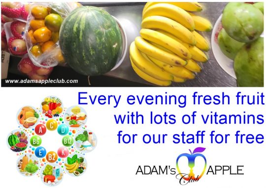 Free vitamins for Boys - Every evening fresh fuit with lots of vitamins for our staff for FREE! Adam's Apple Club Chiang Mai Thailand