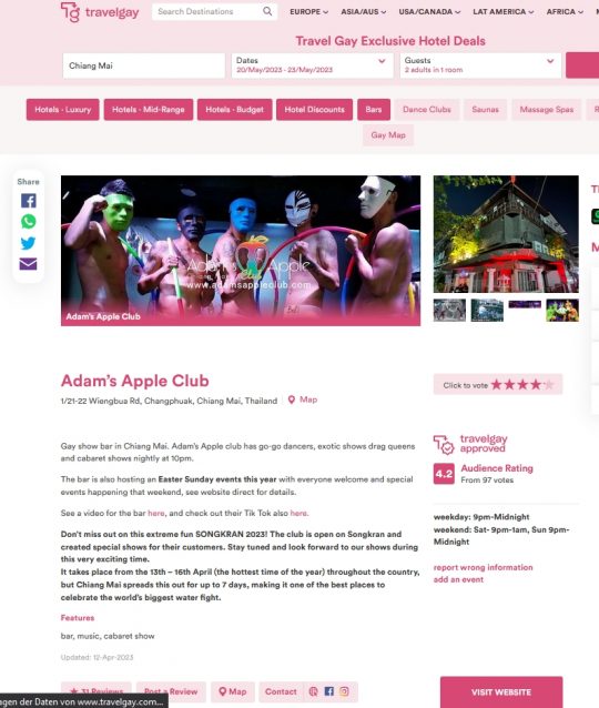 travelgay Chiang Mai - Adam's Apple Club gay friendly Venue Chiang Mai. Asia's best gay travel guide. Asia's most popular gay destinations