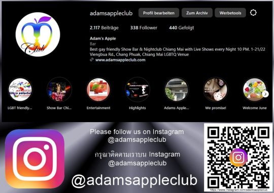 Check out our profile on Instagram and find out where Adam’s Apple Club are based in Chiang Mai