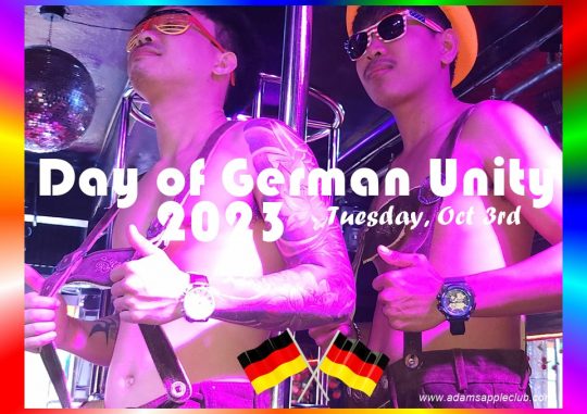 German Unity Day 2023 Party at Adams Apple Club Chiang Mai Tuesday, October 3rd 2023. Special Shows and Surprises will await you in our venue