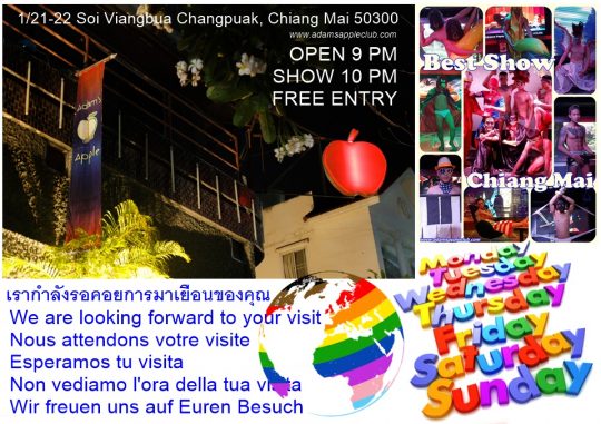 We are looking forward to your visit Gay Bar Chiang Mai Adams Apple Club, offers spectacular entertainment when the sun goes down