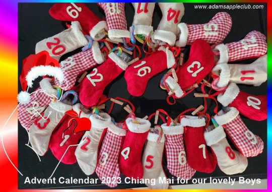 Advent calendar 2023 for our dear guests from Adams Apple Club Chiang Mai the legendary Venue with daily live shows LGBT visitors welcome