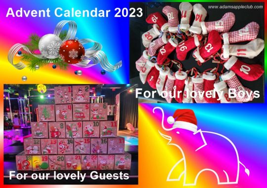 Advent calendar 2023 for our dear guests from Adams Apple Club Chiang Mai the legendary Venue with daily live shows LGBT visitors welcome