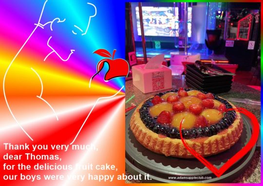 Delicious fruit cake surprise Gay Nightclub Chiang Mai. A big THANK YOU to all the dear guests from all over the world who surprise us