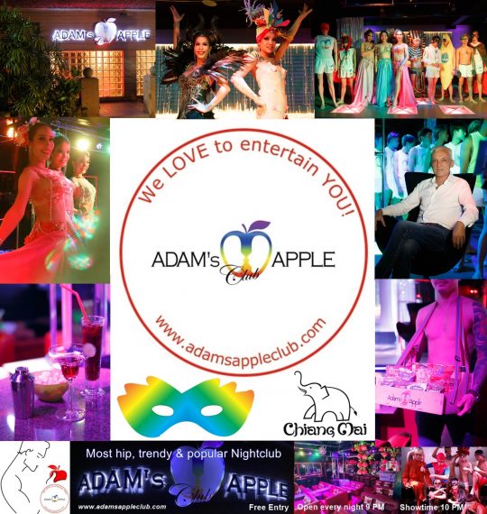 Chiang Mai Gay Pub the legendary Adams Apple Club. This fun-loving Nightclub is an absolute must when you're in Chiang Mai.