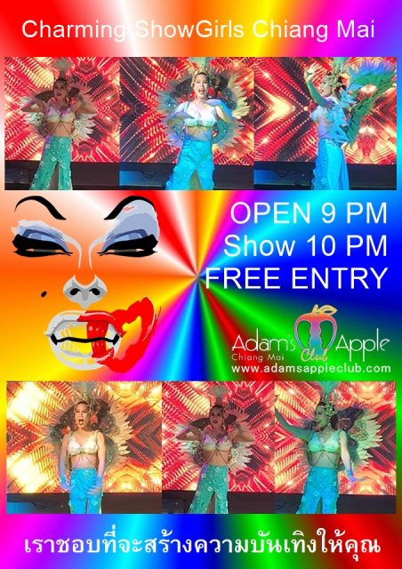 Charming ShowGirls Chiang Mai at Adams Apple Club, every evening at the legendary venue, attracting a mixed clientele of both straight and gay