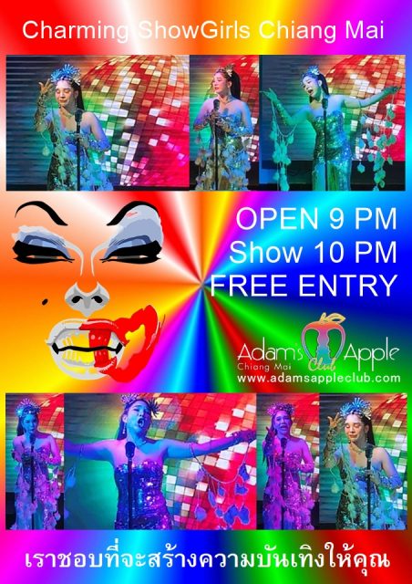 Charming ShowGirls Chiang Mai at Adams Apple Club, every evening at the legendary venue, attracting a mixed clientele of both straight and gay