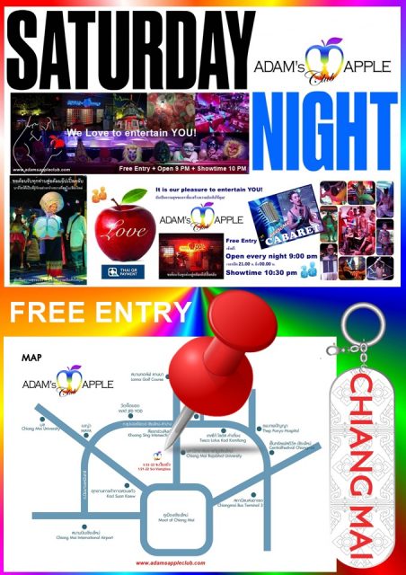 Saturday Nightlife Chiang Mai at Adams Apple Nightclub Gay Show Bar. Definitely a Saturday Night you will remember.