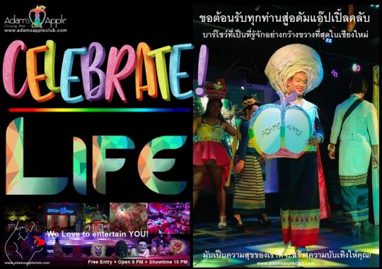 Let's celebrate LIFE together in our trendy venue, Adams Apple Club in Chiang Mai. Let's enjoy life in every single moment.