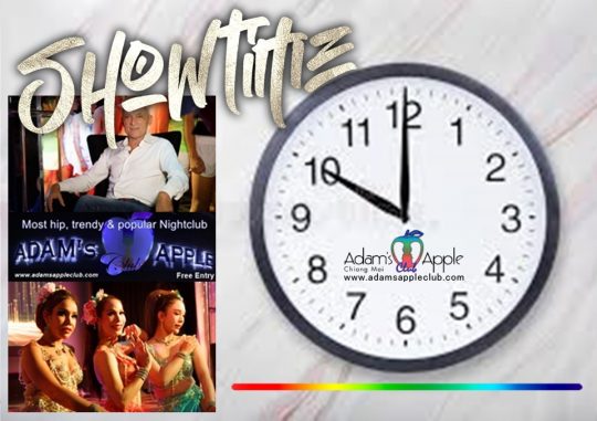 Showtime Adams Apple Club Chiang Mai Gay Bar Thailand. Our show starts every evening of the week at 10pm and everyone is very welcome!