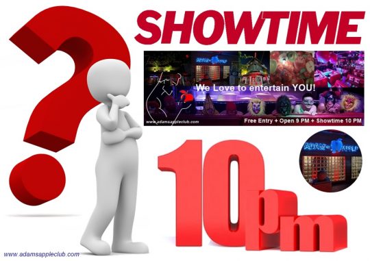 Showtime Adams Apple Club Chiang Mai Gay Bar Thailand. Our show starts every evening of the week at 10pm and everyone is very welcome!