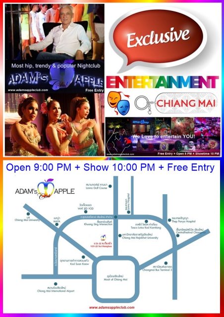 Entertainment Chiang Mai gay friendly Adams Apple Nightclub. The most widely known Show Bar in Chiang Mai.
