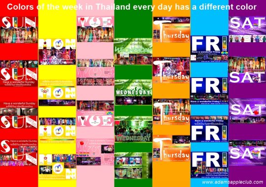Colors of the week in Thailand every day has a different color. These colors are often reflected in clothing, ceremonies, and even birthday