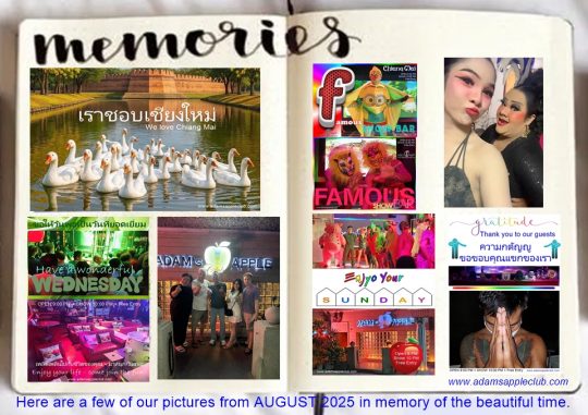 Memories AUGUST 2025 Adams Apple Club Chiang Mai Here are a few of our pictures from AUGUST 2025 in memory of the beautiful time.