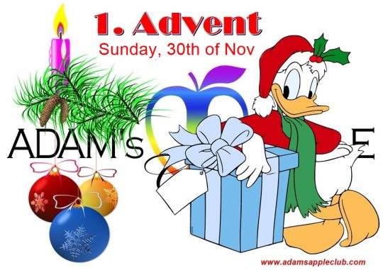 Celebrating the 1st Advent 2025 - Adam's Apple Club Chiang Mai. Come by the club and share in the festive spirit with us.