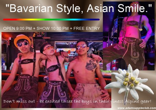 Bavarian Style Asian Smile - Adams Apple Club Chiang Mai Ready to break free and chase your dreams? "Oans, zwoa, gsuffa!"