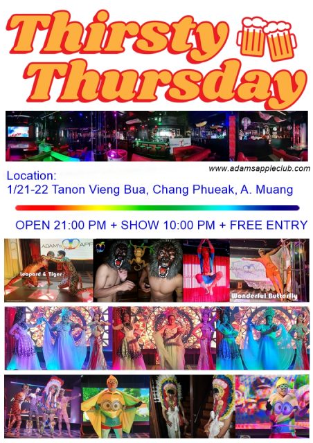 Gay Bar Chiang Mai on Thursday - Adam's Apple Club Chiang Mai - Where your fantasies become reality Doors open 9:00 PM