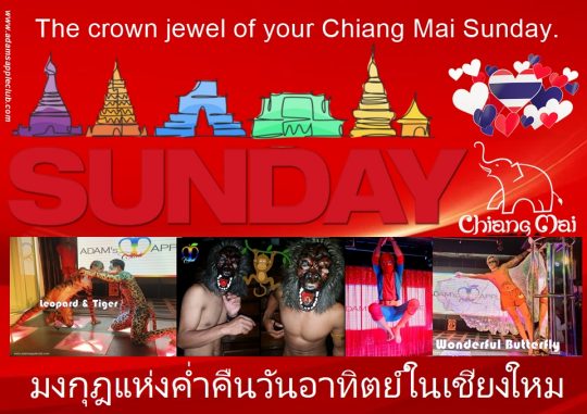 Your Chiang Mai Sunday - Adam's Apple Club Chiang Mai. Join us tonight at Adam’s Apple Club and end your weekend on a high note!