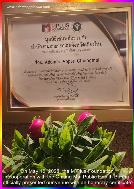 M Plus Foundation certificate - Adam's Apple Club Chiang Mai - Public Health Department certificate 05.2026