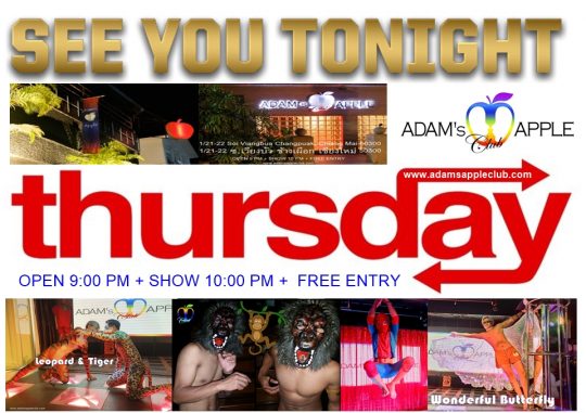 THURSDAY Gay Night in Chiang Mai - Adam's Apple Club Chiang Mai Tag your party squad and dance the night away!