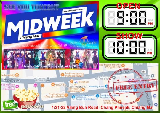 Chiang Mai Midweek Entertainment - Adam's Apple Club It is the ultimate spot to experience a spectacular show, fantastic music