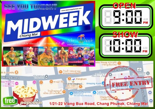 Chiang Mai Midweek Entertainment - Adam's Apple Club It is the ultimate spot to experience a spectacular show, fantastic music