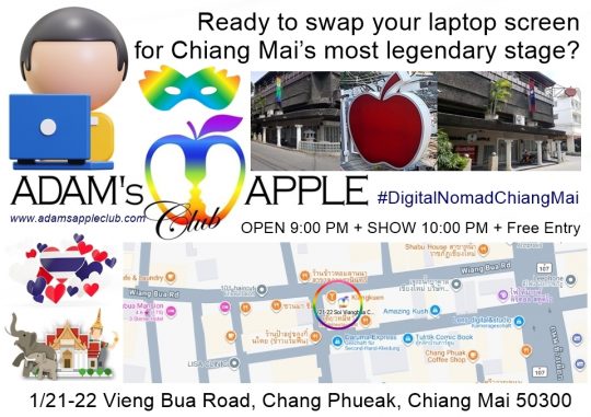 Digital Nomads CNX welcome - Adam's Apple Club Chiang Mai Friendly vibes, amazing drinks, and unforgettable entertainment await you tonight!
