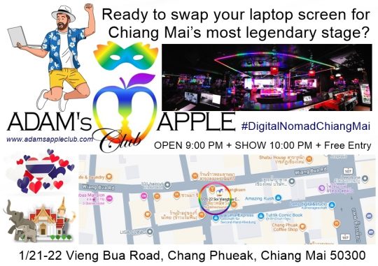 Digital Nomads CNX welcome - Adam's Apple Club Chiang Mai Friendly vibes, amazing drinks, and unforgettable entertainment await you tonight!