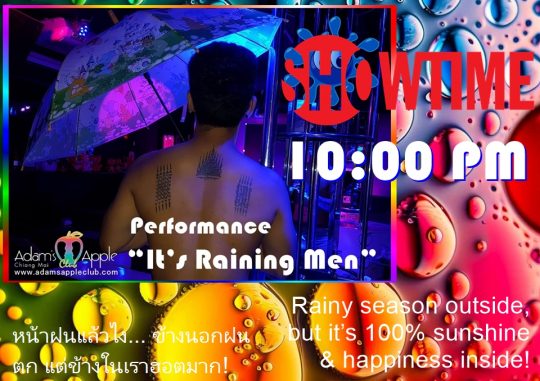 Raining Man Show CNX - Adam's Apple Club Chiang Mai Forget your worries and let’s party! FREE Entry & Unlimited Popcorn!
