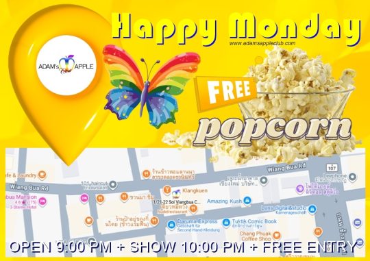 Monday Nightlife Chiang Mai - Adam's Apple Club Chiang Mai Mondays are better with a little glitter! FREE Entry & FREE Popcorn!