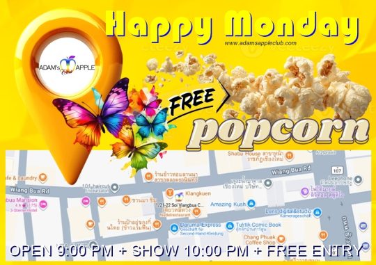 Monday Nightlife Chiang Mai - Adam's Apple Club Chiang Mai Mondays are better with a little glitter! FREE Entry & FREE Popcorn!
