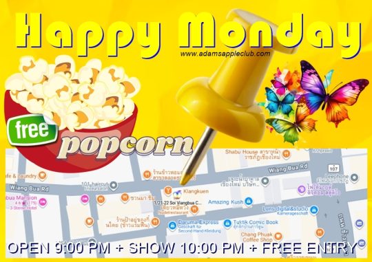 Monday Nightlife Chiang Mai - Adam's Apple Club Chiang Mai Mondays are better with a little glitter! FREE Entry & FREE Popcorn!