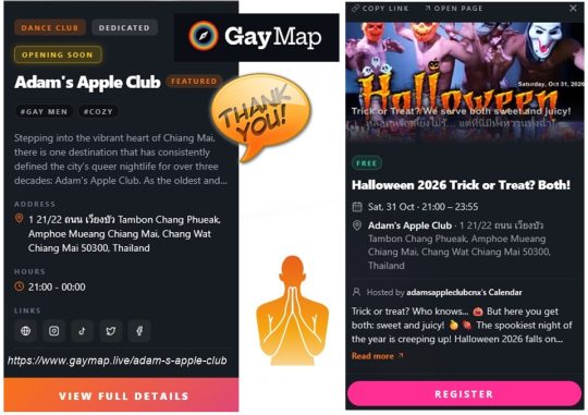 Gay Map Live - Adam's Apple Club Chiang Mai Discover events: Explore popular gay events in your area or browse through community calendars!