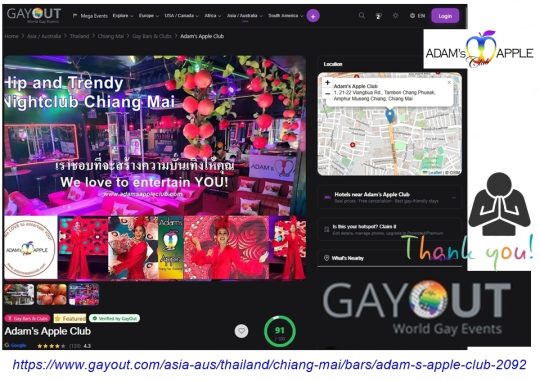 GayOut.com brand-new layout - Adam's Apple Club Chiang Mai Be yourself, be happy, have fun, and celebrate to the fullest.