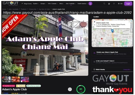 GayOut.com brand-new layout - Adam's Apple Club Chiang Mai Be yourself, be happy, have fun, and celebrate to the fullest.