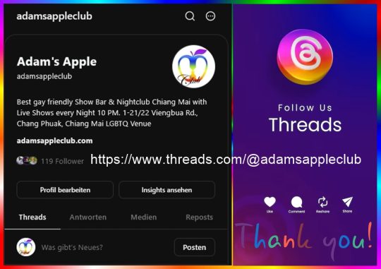 Please follow us on threads - Adam's Apple Club Chiang Mai for exclusive BTS glimpses & updates! Pls follow, share & comment!
